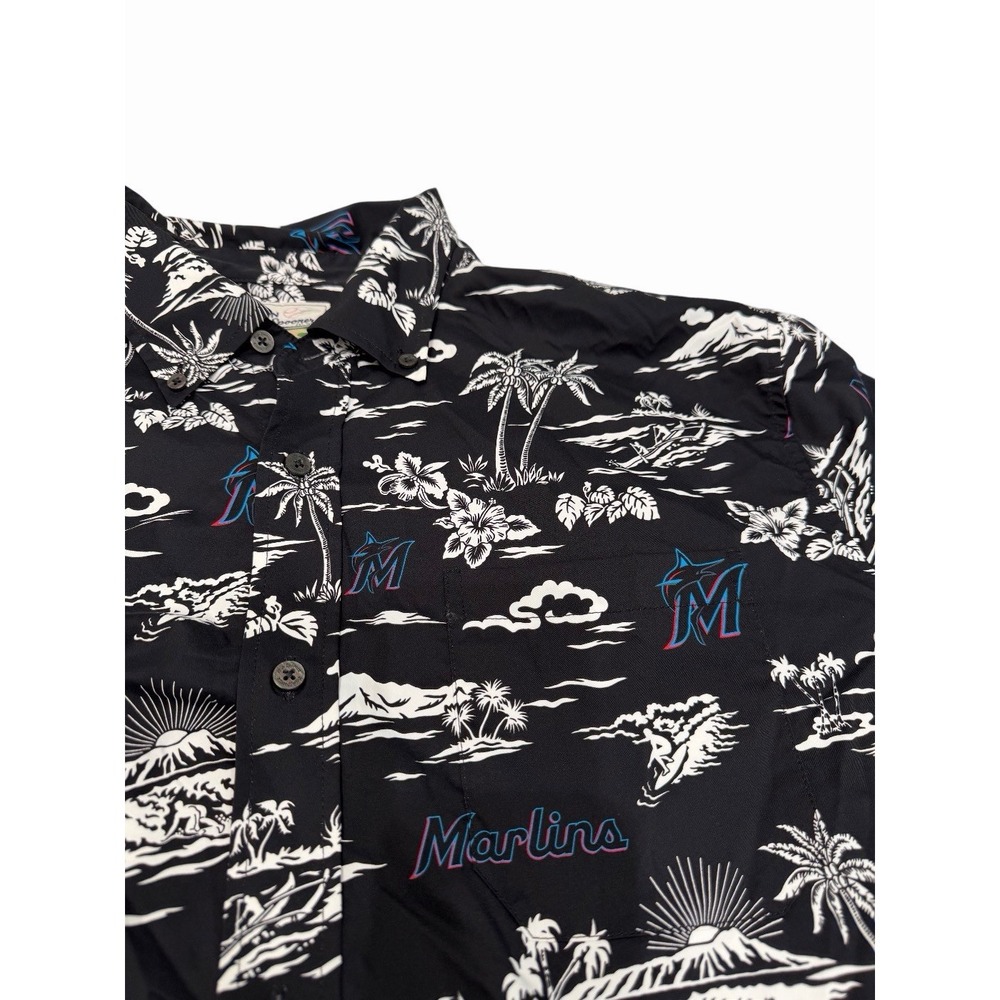 Reyn Spooner Miami Marlins Hawaiian Shirt Mens XL Black MLB Floral Island NWT